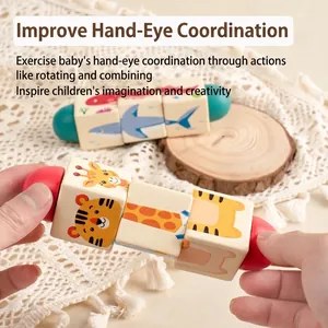 Wooden animal spinning blocks for toddler hand-eye coordination and logic training