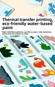Detail of wooden dinosaur domino blocks with thermal transfer printing and eco-friendly paint