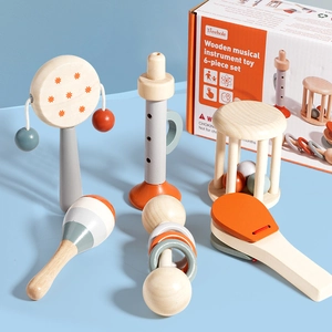 Baby Wooden Orff Musical Instrument Set For Early Education Toddler Percussion Toys Macaron Color Rattle Tambourine Hand Shaker Gift