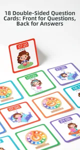 Double-sided wooden clock cards showing daily routines and time learning for kids