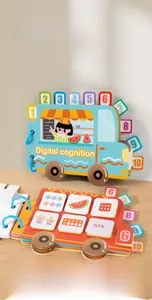 Détail d'un livre éducatif montrant la cognition numérique sur des pages de bus bleues