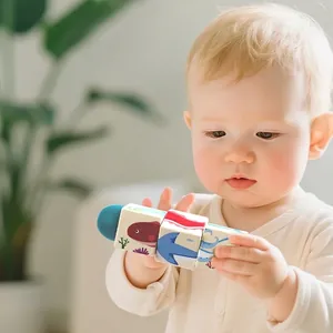 Rotating wooden baby puzzle blocks with ocean animal patterns for fine motor training