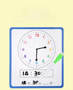 Educational wooden clock whiteboard with marker for kids to learn and write time
