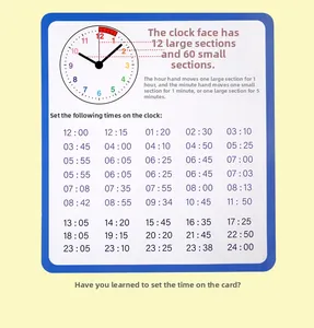 Educational wooden clock chart showing detailed time conversion rules and 24-hour reading