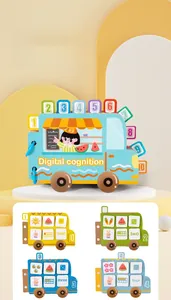 Détail du bus de cognition numérique en bois avec cartes chiffrées et pages de comptage