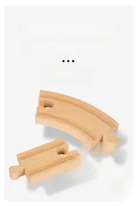 Detailed view of natural wooden train tracks with smooth edges and durable texture