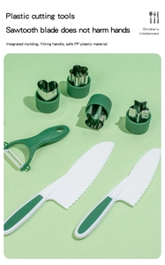 7-piece kids kitchen tool set with safe serrated knives and stainless steel molds