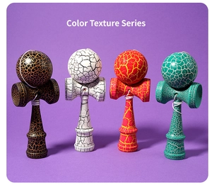 Detail view of the Color Texture Series Kendama set with unique crackle paint finish