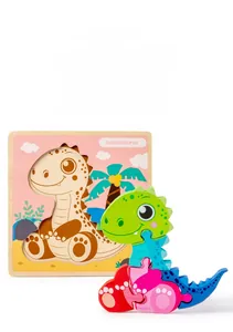 Detail view of colorful 3D wooden dinosaur puzzle standing on Isanosaurus base plate