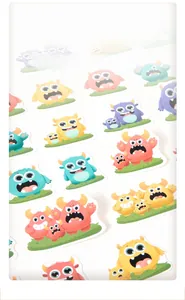 Close-up of colorful monster learning cards for children's shape and color recognition