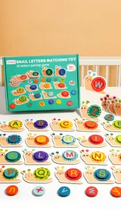 Macro detail of snail-themed wooden alphabet puzzle blocks for early childhood learning