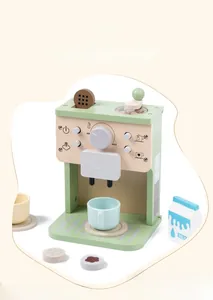 Détails de la machine à café jouet en bois vert menthe avec ses petits accessoires