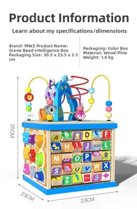 Detailed size chart of the multifunctional wooden bead maze cube for kids education