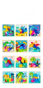 Detailed catalog of 12 colorful dinosaur wooden 3D puzzles for toddlers education