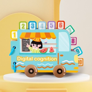 Livre éducatif en forme de camion pour la cognition numérique des enfants en bleu