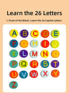 Detail of 26 colorful wooden alphabet blocks with smooth edges for early childhood education