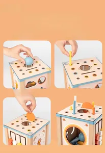 Détails de la boîte Montessori en bois avec fente à monnaie, labyrinthe et horloge éducative