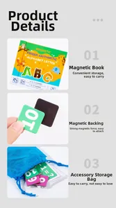 Detail view of 53pcs magnetic math learning tiles and mesh storage bag for kids