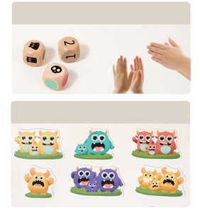 Wooden educational dice set with monster stickers for toddler color and number cognition