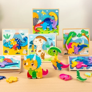 Wooden 3D Cartoon Dinosaur Puzzle For Toddlers Educational Animal Jigsaw Board Montessori Toy For Kids Early Learning Gift