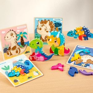 Educational 3D wooden dinosaur puzzles for children featuring various colorful species