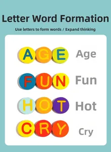 Detail of wooden alphabet blocks showing clear letter printing for early word spelling