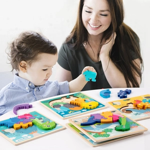 Educational 3D wooden dinosaur puzzle for toddlers with thick colorful pieces