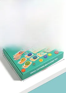 Detail of the alphabet snail matching puzzle packaging box with product dimensions