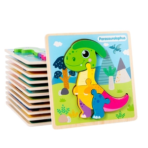 Educational wooden 3D dinosaur puzzle for kids featuring colorful parasaurolophus pieces