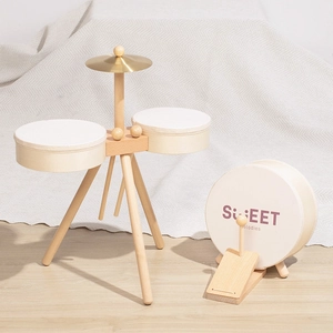 Montessori Wooden Drum Set For Toddler Kids Musical Percussion Toy With Cymbal And Drumsticks Natural Musical Enlightenment Instrument