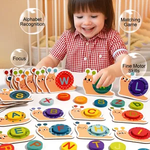 Wooden snail alphabet puzzle for kids to learn letters and improve motor skills