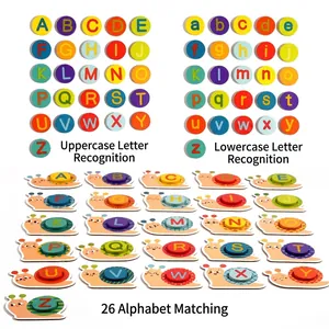 Educational snail alphabet matching wooden puzzle for toddlers with 26 colorful capital letters