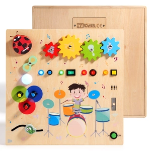Tavoletta sensoriale in legno per bambini con luci LED, ingranaggi musicali e interruttori