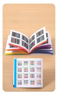 Detail view of the 120 logic puzzle pages in the colorful Montessori training book