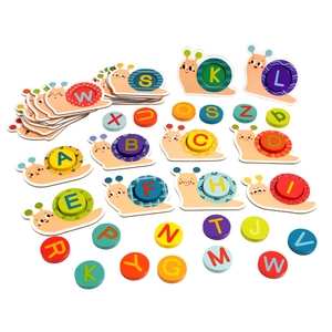 Colorful wooden snail alphabet puzzle blocks for children's early educational learning