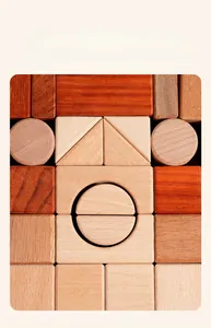 Macro detail of unpainted solid wood blocks showing natural grain and geometric shapes