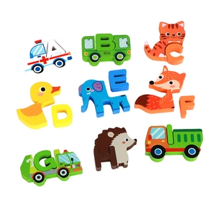 Educational 3D wooden puzzles for kids with animals, vehicles and alphabet letters