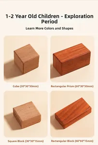 Detailed size specifications for solid beech and walnut wooden building blocks