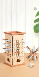 Detailed view of the 2-in-1 wooden stick game featuring colorful poles and a smooth dice