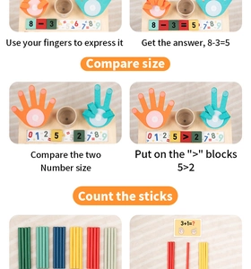 Educational wood board with felt fingers and colorful sticks for math learning