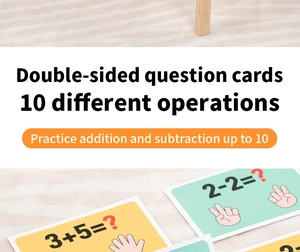 Educational math cards showing basic addition and subtraction with finger counting guides