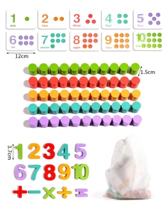Detailed set of wooden math enlightenment tools with number cards and counting blocks