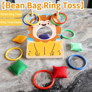 Lion Theme Wooden Beanbag Toss And Ring Toss Game Educational Interactive Sports Toy For Kids Kindergarten Coordination Game