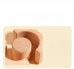 Detailed close-up of smooth natural wooden building blocks with visible wood grain texture