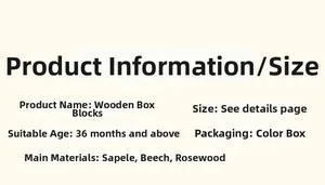 Detail specifications of wooden building blocks made of Sapele, Beech, and Red Padauk