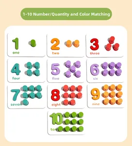 Macro view of wooden math learning board with colorful 3D numbers and counting pegs