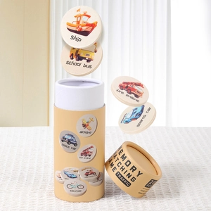 Educational wooden transportation memory matching game with 20 pieces and storage tube
