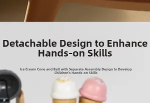 Detail of wooden ice cream toy with detachable plug-in design for scoops and cones