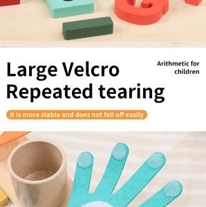 Detail of large-sized velcro on felt hand toy for kids math learning and counting