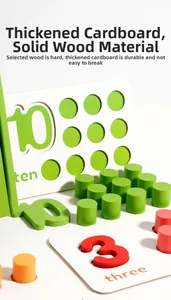 Close-up of wooden blocks and cardboard puzzles for counting and math learning